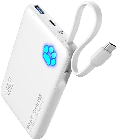 INIU Portable Charger, Slim 10000mAh Power Bank with Build in USB-C Cable, 20W Fast Charging Powerbank with Cords Wires, Travel Essentials Battery Pack for Multi Smartphones Tablets, Yellow