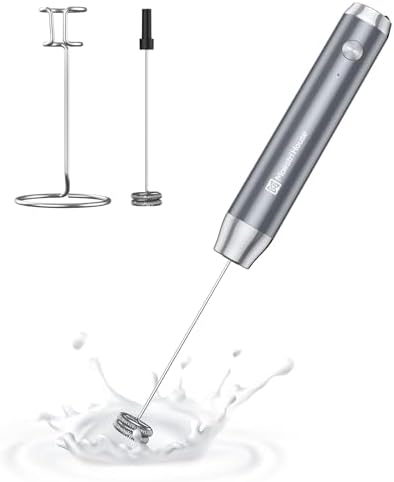 Maestri House Rechargeable Milk Frother, Handheld Electric Foam Maker Waterproof Detachable Stainless Steel Whisk Drink Mixer Foamer with Stand,LunaFro