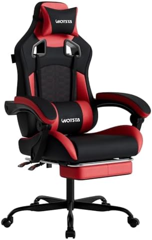 Gaming Chair with Footrest,High Back with Massage Reclining Computer Chair, Big and Tall Racing Gaming Chair Ergonomic Game Chair for Adults PVC Leather (Red)
