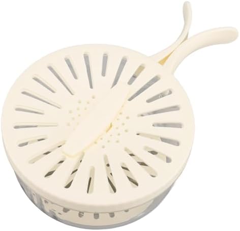 Fruit Vegetable Draining Bowl, Kitchen Strainer with Foldable Handle, Lid, Drain Tray, Rotating Fruit and Vegetable Washing Colander for Salad Mixing, Fruit Washing (White)