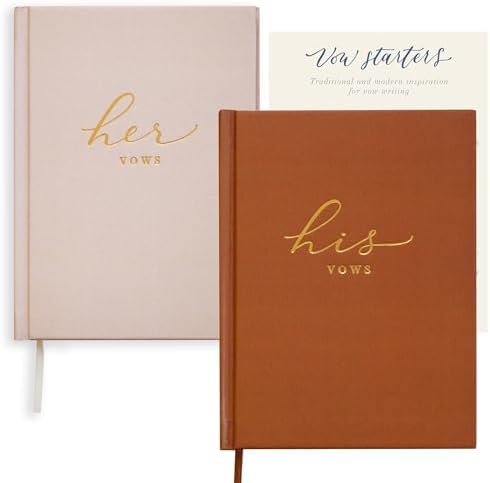 Wedding Vow Books His and Hers – Perfectly Sized, Hardcover Vow Booklets with Gold Foil Lettering – Vows Book Her & Him, Wedding Essentials Idea, Wedding Registry Gifts (Black Ivory, Gold)