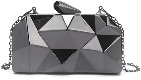 Clutch Purses for Women Lattice Pattern Metal Handbag Chain Geometric Evening Bag for Women