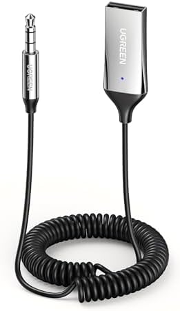 UGREEN Aux to Bluetooth 5.3 Adapter 3.5mm Bluetooth Receiver for Car USB 2.0 to 3.5mm Jack Kit with Built in Microphone Aux Input for Hands Free Calls Compatible with Car Speaker and Home Audio