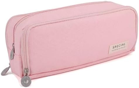 Big Capacity Pencil Case, OLIYuMi 3 Compartment Pencil Pouch Pencil Bag Storage Box Stationery Organizer Makeup Bag with Zipper Closure for Student Office College Boys and Girls (Pink)
