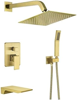 Bathtub Shower System Matte Black Tub Shower Faucet Complete Set with 10 Inch Rain Head with Handheld and Waterfall Shower Faucet Combo