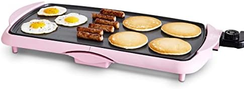 GreenLife Healthy Ceramic Nonstick, Extra Large 20" Electric Griddle for Pancakes Eggs Burgers and More, Stay Cool Handles, Removable Drip Tray, Adjustable Temperature Control, PFAS-Free, Soft Pink