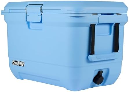 Coleman Pro Heavy-Duty Ultra-Light Premium Hard Cooler, 92/74/36-Can Capacity, Extra-Thick Insulation Keeps Ice up to 5/4/3 Days, 55-Quart Wheeled Cooler or 45/25 qt (No Wheels), Blue Sky