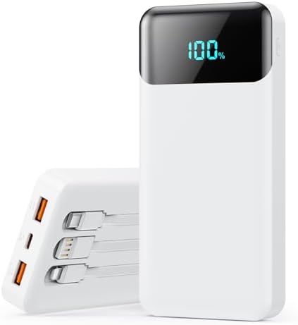Power Bank 40800mAh Portable Charger with 3 Built-in Cable,25W PD USB C in&Out Power Bank Fast Phone Charging,QC4.0 LED Display Portable Battery Pack Compatible with iPhone 16/15,Samsung Android-Black
