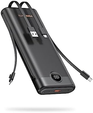 VEEKTOMX Power Bank with Built-in Cables 10000mAh Portable Charger for iPhone Slim Fast Charge USB C Battery Pack Travel Essentials Powerbank Compatible with iPhone, Samsung, Android, etc