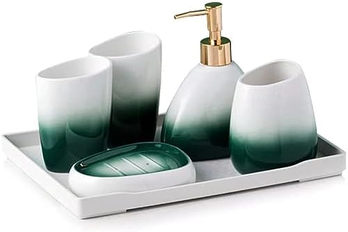 White Bathroom Accessories Set,Modern Countertop Bathroom Decor,Luxury 6 Piece Bathroom Accessory Set,Complete with Soap Dispenser,Toothbrush Holder,Tumbler,Tray
