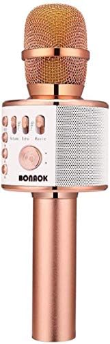 BONAOK Wireless Bluetooth Karaoke Microphone,3-in-1 Portable Instrument Wireless Microphone Mic Speaker Machine Home Party Birthday for All Smartphones(Black)