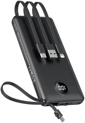VEEKTOMX Power Bank with Built-in Cables 10000mAh Portable Charger for iPhone Slim Fast Charge USB C Battery Pack Travel Essentials Powerbank Compatible with iPhone, Samsung, Android, etc