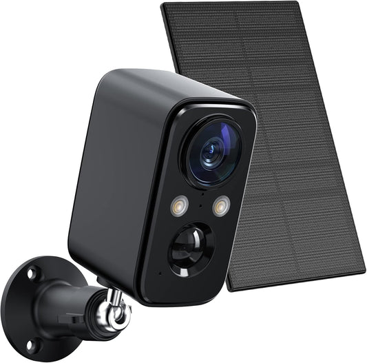 Security Camera Wireless Outdoor Solar - FOAOOD Camera Surveillance Exterieur for Home Security Color Night Vision PIR Human Detection 2-Way Talk IP66 Waterproof 2.4Ghz Only-Black