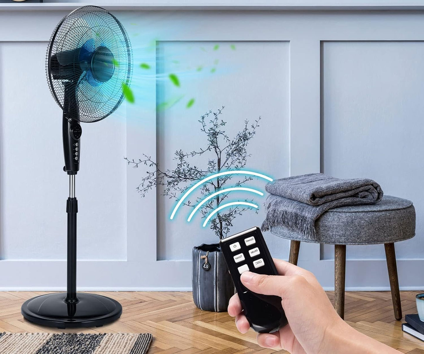 Happygrill 18 Inch Quiet Oscillating Pedestal Fan with Remote Control Standing Fan with 3-Speed and Timer LCD Display Adjustable Height for Home and Office