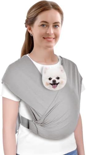 CUBY Swaddle Dog Sling Carrier for Small Dogs, Front Pet Sling Carrie Chest, Hands Free Adjustable Cat Slings Carrier Soft Cotton Reducing Pain Puppy SlingCarrier for Small Pets Up to 11lb (Grey)