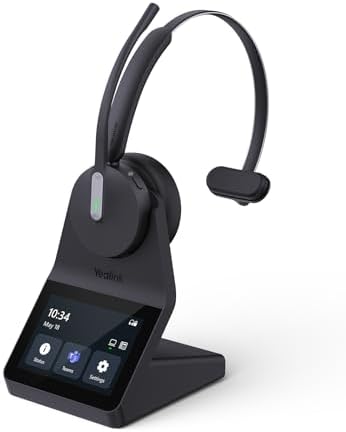 Yealink WH64 Pro DECT& Bluetooth Wireless Headset, 3.5" Touchscreen Teams, Mono Headphones, 606 ft Range,3X Noise Cancelling Mic, 26H Calls Office Work Single Ear Headsets for DeskPhone,Laptop,Mobile
