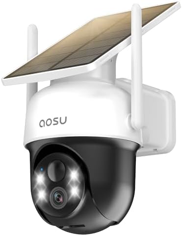 AOSU Solar Camera Outdoor Wireless - 100% Wire-Free Outdoor Security Camera Wireless with Fixed Solar Panel,360° Panoramic View, Human Auto Tracking, 2K Color Night Vision