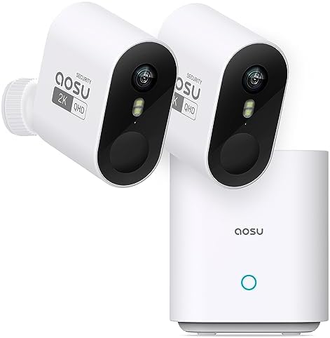 AOSU Security Cameras Outdoor Wireless, 4-Cam-Kit, 166° Ultra-Wide-Angle, Battery Powered, No Subscription, Home Security Cameras System with 2K Color Night Vision, Spotlight, Easy Setup, Motion Alert