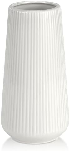 White Ceramic Vase, GUKJOB Small Cute Flower Vase for Pampas Grass, Home, Living Room, Dining Table, Farmhouse, Office Decor, Bedroom, Table, and Kitchen Shelf (White)