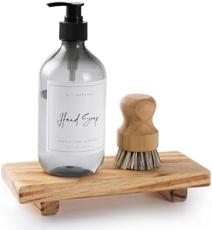 Wood Pedestal Soap Stand, Farmhouse Wood Riser, Soap Dish Holder/Tray Counter Decor for Bathroom Kitchen, Rustic Candle Plant Holder, Display Rectangular Decorative (Antique Walnut)