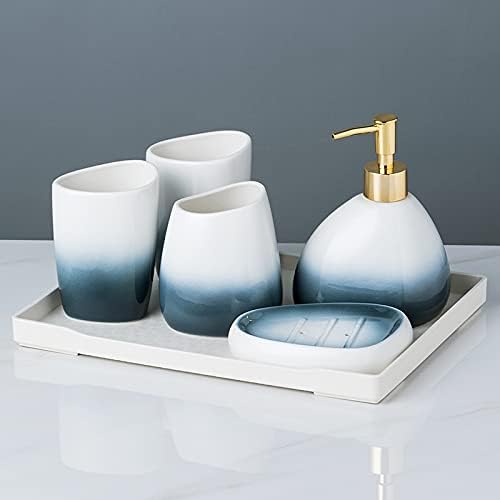 White Bathroom Accessories Set,Modern Countertop Bathroom Decor,Luxury 6 Piece Bathroom Accessory Set,Complete with Soap Dispenser,Toothbrush Holder,Tumbler,Tray