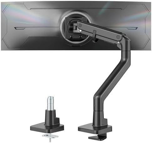 monTEK Heavy-Duty Monitor Arm for 17-57" Ultrawide Curved Screen, Supports up to 59.4 lbs, Adjustable Gas Spring Arm, 75/100 VESA Mount, Clamp & Grommet Desk Monitor Mount Single, Black