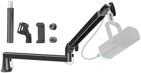 Microphone Boom Arm, Low Profile Mic Arm Professional Adjustable Solid Desk Mount Clamp,Cable Management Microphone Arm Stand for Podcast Streaming Gaming Studio Mic Stand White