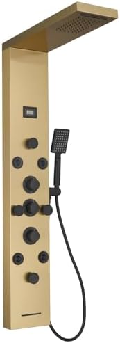 Bathfinesse Shower Tower Bathroom Shower Panel System Rain Massage System 6 in 1 Body Spray Jets Shower Wall Panels Rainfall Waterfall Shower Head Tub Spout with Temperature Display,Matte Black