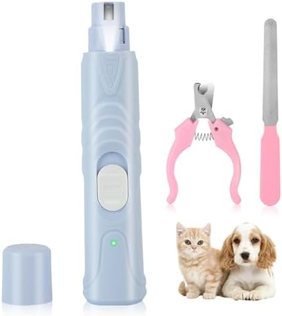 Dog Nail Grinder with LED Light, Rechargeable Pet Nail Grinder Kit with Nail Grinder and Trimmer, Low-Noise, 2-Speed Powerful Pet Nail Trimmer for Large Medium Small Animal Nail Care (Blue)