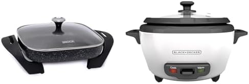 Starfrit The Rock Electric Skillet - 12" x 12" - Rock.Tec Non-Stick Cooking Surface - Tempered Glass Lid - 1200W