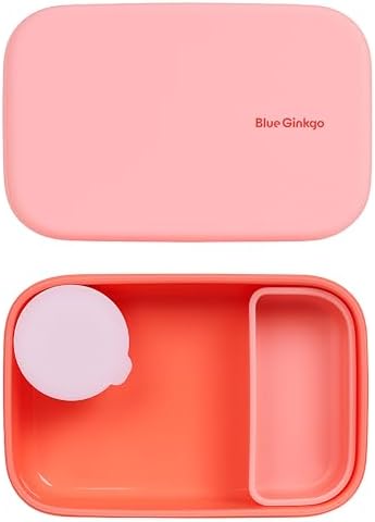 Blue Ginkgo Kids Silicone Lunch Box Set – Durable Heavy-Duty Silicone Bento Box, Microwave, Freezer, Dishwasher Safe – Airtight, BPA Free (Made in Korea, Coral)