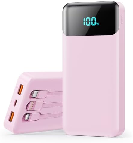 Power Bank 40800mAh Portable Charger with 3 Built-in Cable,25W PD USB C in&Out Power Bank Fast Phone Charging,QC4.0 LED Display Portable Battery Pack Compatible with iPhone 16/15,Samsung Android-Black