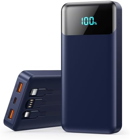 Power Bank 40800mAh Portable Charger with 3 Built-in Cable,25W PD USB C in&Out Power Bank Fast Phone Charging,QC4.0 LED Display Portable Battery Pack Compatible with iPhone 16/15,Samsung Android-Black