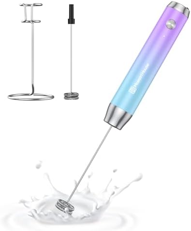 Maestri House Rechargeable Milk Frother, Handheld Electric Foam Maker Waterproof Detachable Stainless Steel Whisk Drink Mixer Foamer with Stand,LunaFro