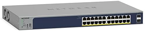 NETGEAR 26-Port PoE Gigabit Ethernet Smart Switch (GS724TP) - Managed, 24 x 1G, 24 x PoE+ @ 190W, 2 x 1G SFP, Optional Insight Cloud Management, Desktop or Rackmount, and Limited Lifetime Protection