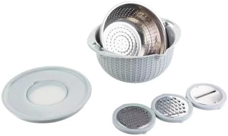 4 in 1 Colander with Bowl Set, Double Layer Fruit Cleaner, Salad Spinner, Rotatable Strainers, for Draining Cooked Pasta, Noodles,Vegetables, Fruits and Rice (Beige)