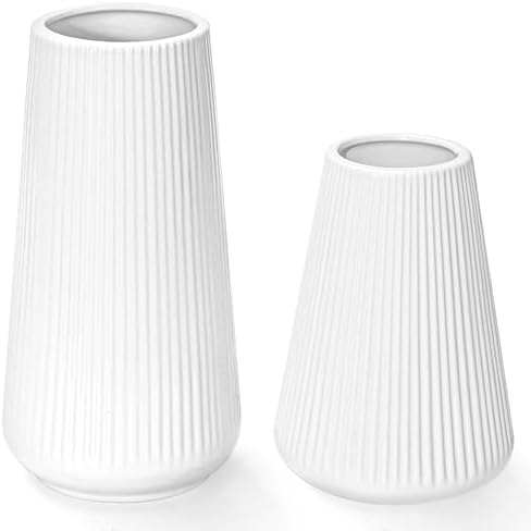 White Ceramic Vase, GUKJOB Small Cute Flower Vase for Pampas Grass, Home, Living Room, Dining Table, Farmhouse, Office Decor, Bedroom, Table, and Kitchen Shelf (White)