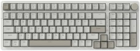 FIRSTBLOOD ONLY Game. AK992 Retro Wired Mechanical Keyboard, 98 Keys Full Layout, Hot-Swappable USB Gaming Keyboard with Red Switches, Multimedia Keys Knob, Blue Backlit, Anti-Ghosting, Grey