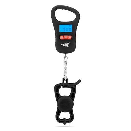 KastKing Fish Scale with Lip Gripper, ToughTide USB Charging Fishing Scale Built-in Measuring Tape, 65lb Capacity, Ultra-Thin Digital Fish Scale, LCD Display, Ergonomic Handle, Black Combo