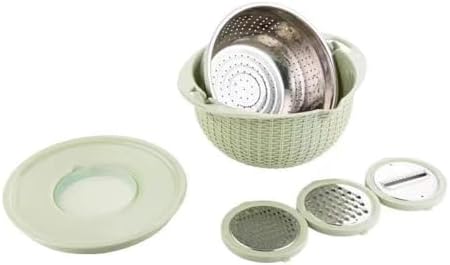 4 in 1 Colander with Bowl Set, Double Layer Fruit Cleaner, Salad Spinner, Rotatable Strainers, for Draining Cooked Pasta, Noodles,Vegetables, Fruits and Rice (Beige)