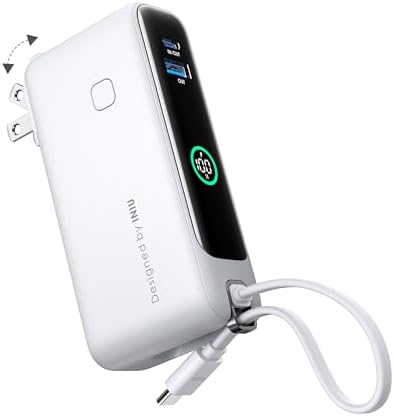 INIU 3-in-1 Power Bank, 30W 10000mAh Fast Charging Portable Charger, Built-in USB C Cable and Foldable AC Plug, Travel Outdoor Essentials Powerbank, Battery Pack for iPhone 16 15 Samsung S25 S24 etc