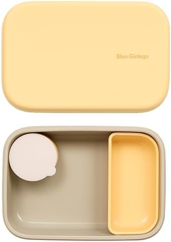 Blue Ginkgo Kids Silicone Lunch Box Set – Durable Heavy-Duty Silicone Bento Box, Microwave, Freezer, Dishwasher Safe – Airtight, BPA Free (Made in Korea, Coral)