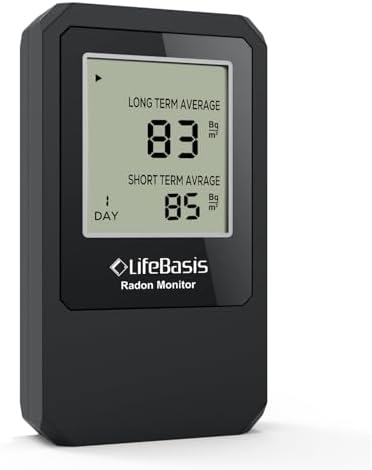 Life Basis Radon Detector for Home Radon Tester Portable with Large Screen Long and Short Term Radon Monitoring Battery Operated, Canadian Version in Bq/m - Dark Grey