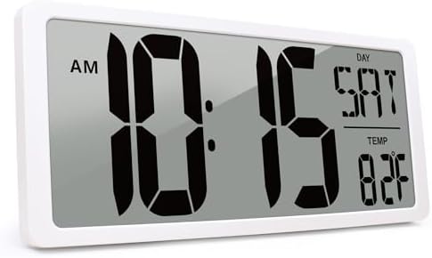 KMMKGG 15" Large Digital Wall Clock Battery Operated, Digital Clock Display with Day, Date & Temperature, Large Wall Clock for Bedroom, Livingroom, Office(4.6" Numbers)