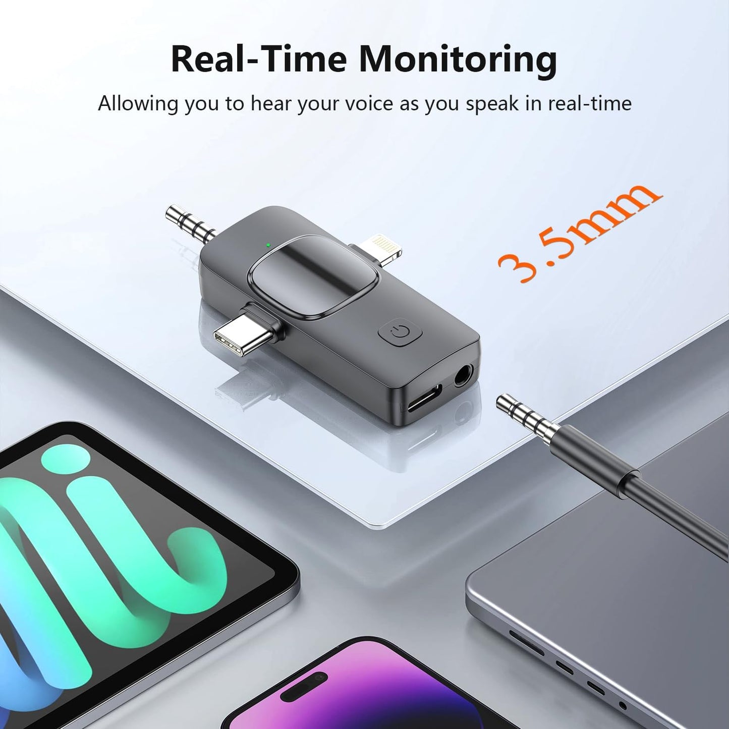 Wireless Lavalier Microphone for iPhone iPad Android Camera, 3 in 1 Mini Microphone Plug-Play Wireless Mic with Noise Reduction for Podcasting, Mini Lapel Mic for Interview Video Vlog YouTube