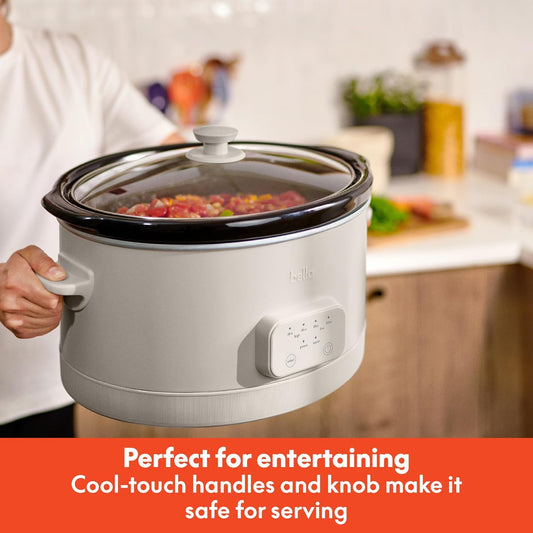 bella 6.0 Qt Programmable Slow Cooker, EverGood™ Ceramic Nonstick Coating, Adjustable Temperature & Cooking Times, Dishwasher Safe Stoneware Pot & Tempered Glass Lid, Tangle Free Cord Wrap, Oatmilk - PuriLite