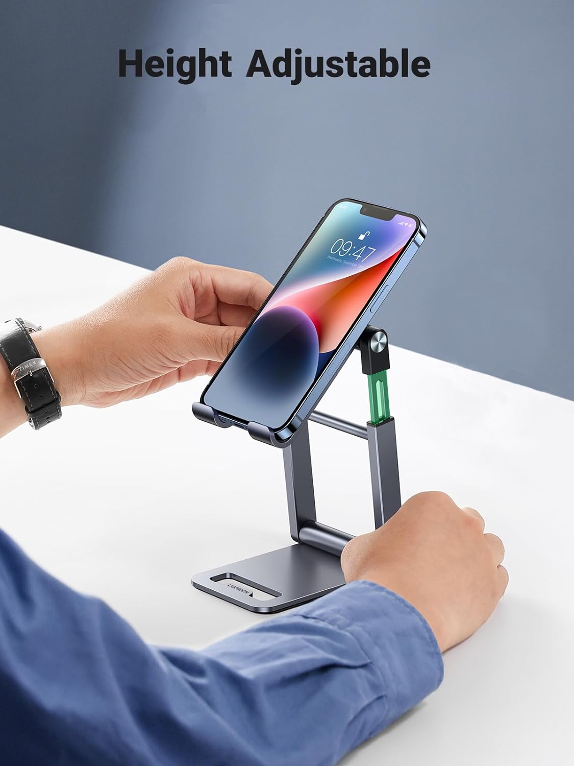 UGREEN Phone Stand for Desk Cell Phone Stand Holder Adjustable Height Phone Holder Foldable Portable Compatible with iPhone 15 14 13 Pro Max 12 11 XS XS XR iPhone SE Galaxy S22 Ultra 4 to 7.9 Inch