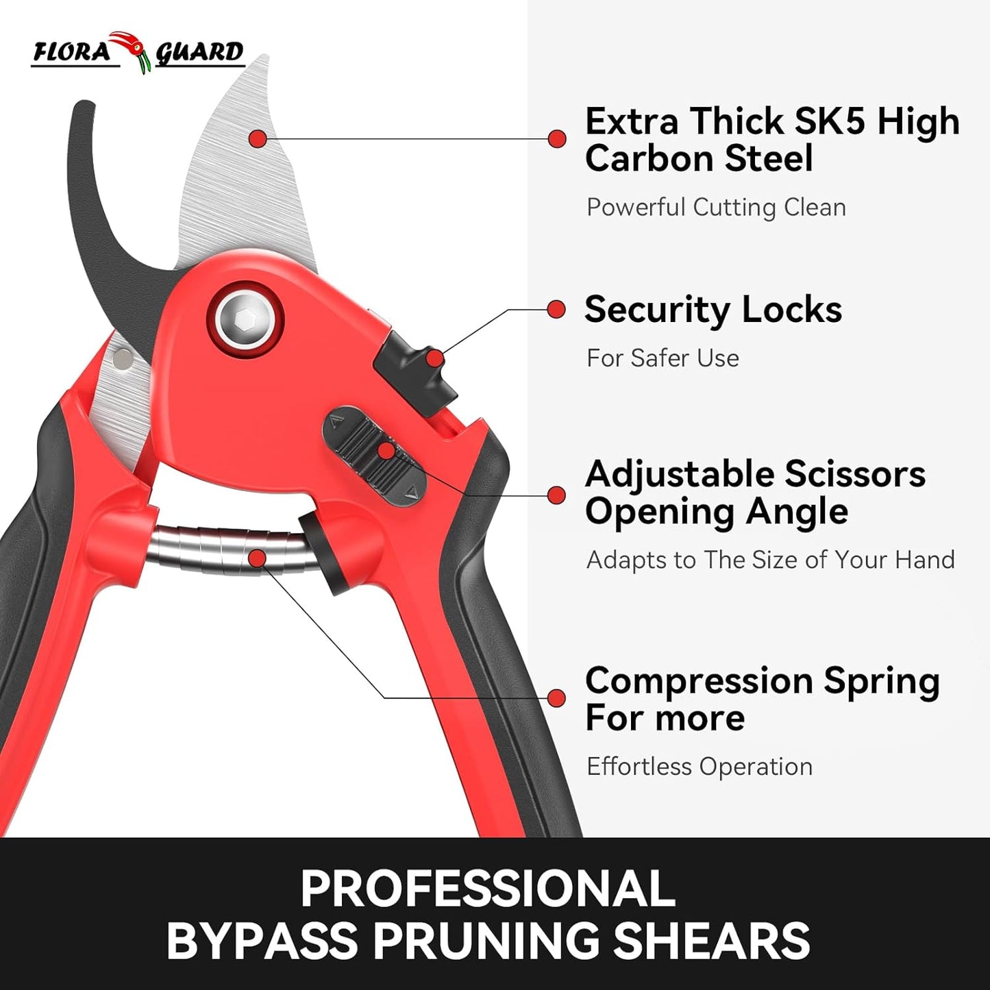 Flora Guard Bypass Pruning Shears, Professional Garden Pruning Shears (Long Blade)