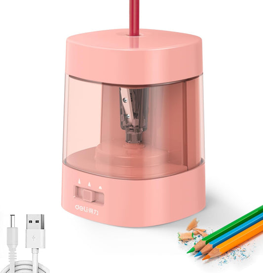 Deli Electric Pencil Sharpener, Automatic Pencil Sharpeners for No.2 Pencils Colored Pencils, USB & Battery Operated Pencil Sharpener for Kids, School, Home, Office, Classroom, Pink