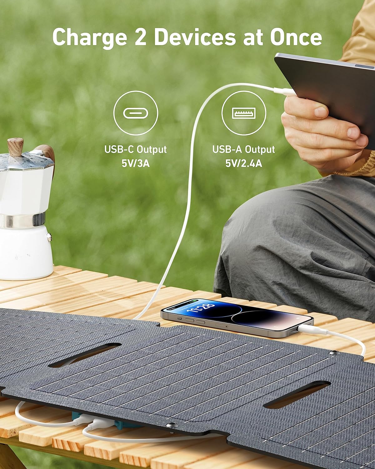 Anker Solix Solar Panel PS30, 5mm Portable Solar Panel, 30W Foldable Solar Charger, IP65 Water and Dust Resistance, Ultra-Fast Charging, Charges 2 Devices at Once, For Outdoor Camping, Hiking